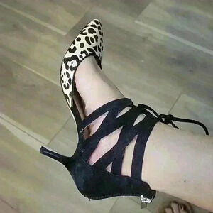 Audrey Brooke women's animal print lace-up heels